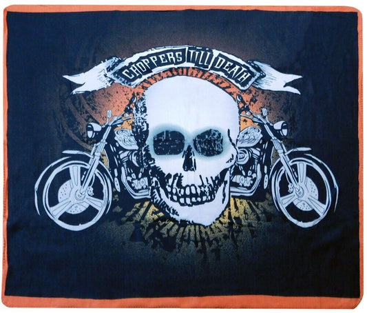 Choppers Till Death Motorcycle Skull Black 50x60 Polar Fleece Blanket Throw