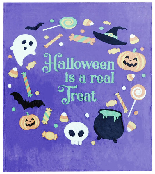 Halloween Is A Real Treat Purple 50x60 50"x60" Soft Plush Fleece Blanket Throw