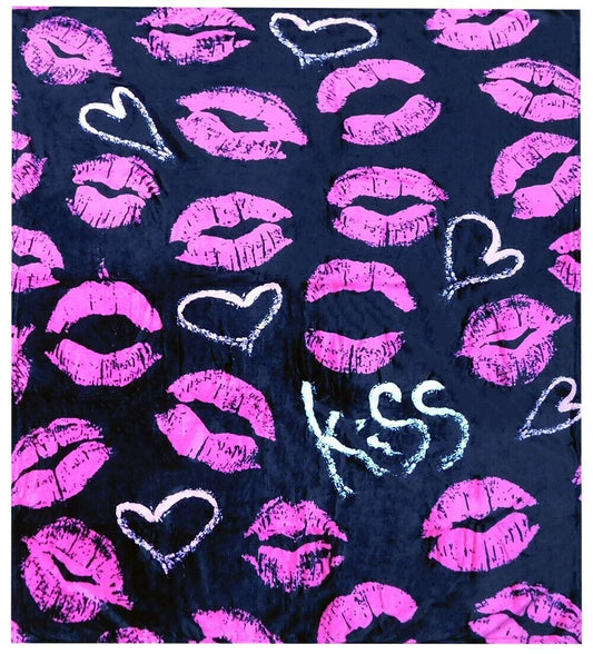 Kiss Kiss Pink & Black 50x60 50"x60" Soft Plush Fleece Blanket Throw