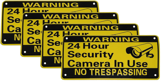 4 pack Warning 24 Hour Security Camera In Use Yellow Black 6"x12" License Plate