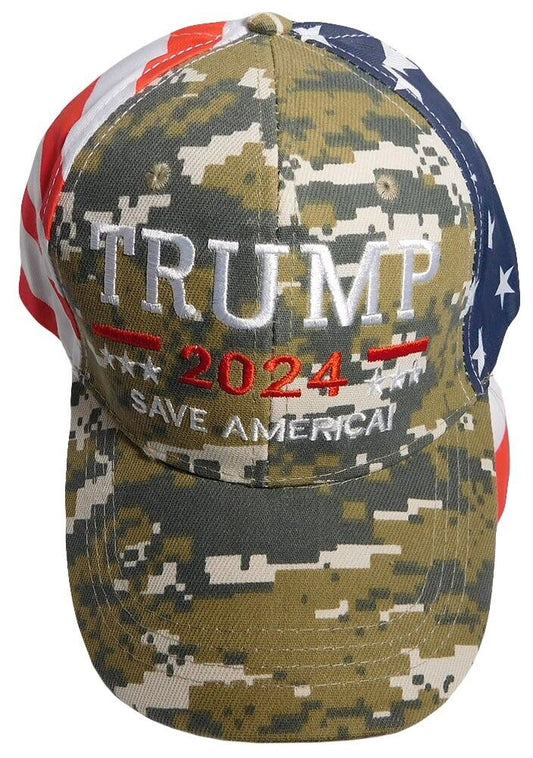 Trump 2024 Save America! ACU Digital Camo USA Flag Back Embroidered Cap Hat