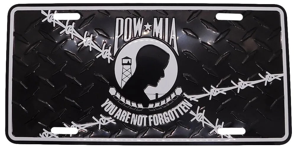 Pow Mia You Are Not Forgotten Barbed Wire Diamond Deck 6"x12" License Plate