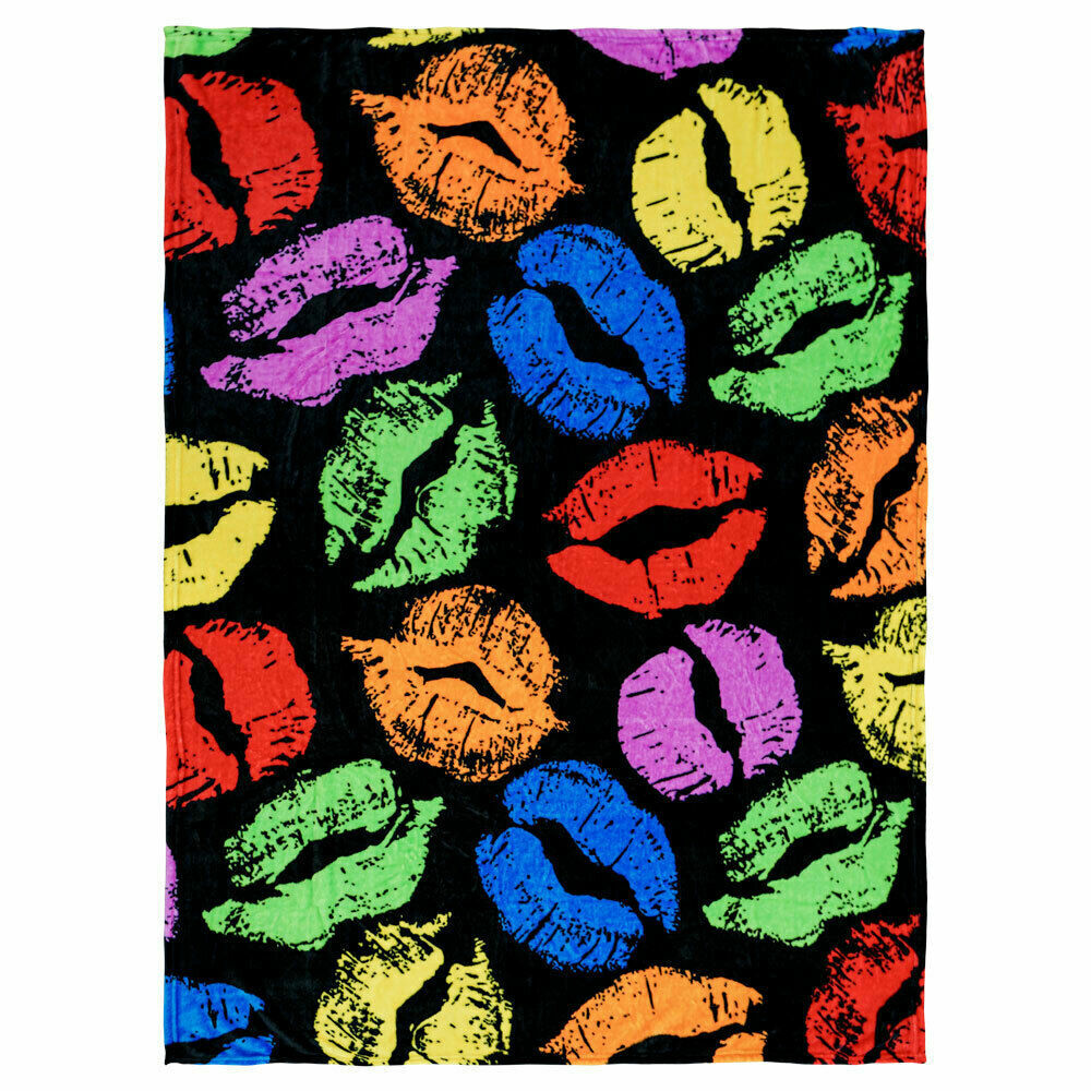 Colorful Kisses Plush Blanket 50x60 Rainbow Kiss Blanket Neon Kiss Throw Blanket