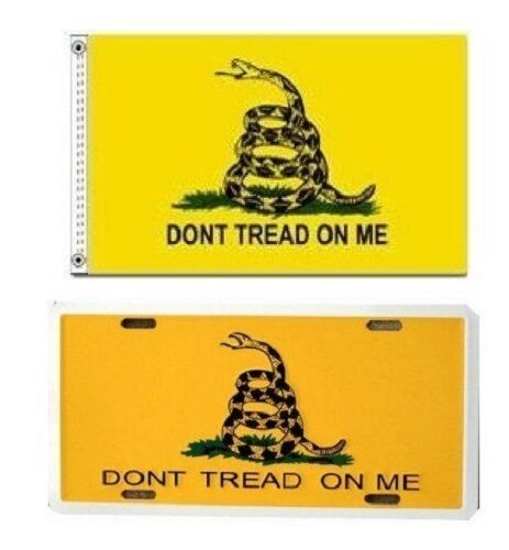 3x5 TRUMP 2024 Gadsden Culpeper Flag and License Plate Tea Party Gift Set