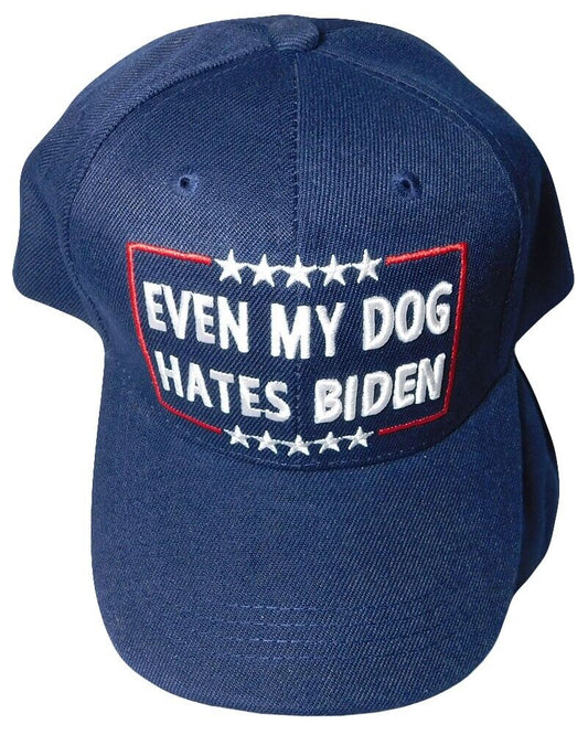 TRUMP 2024 Even My Dog Hates Biden Stars Navy Blue Embroidered Cap Hat