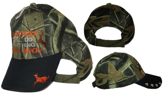 Hunters Will Do Anything For A Buck Black Bill Camo Deer Embroidered Cap Hat