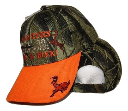 Hunters Will Do Anything For A Buck Orange Camo Deer Embroidered Cap Hat