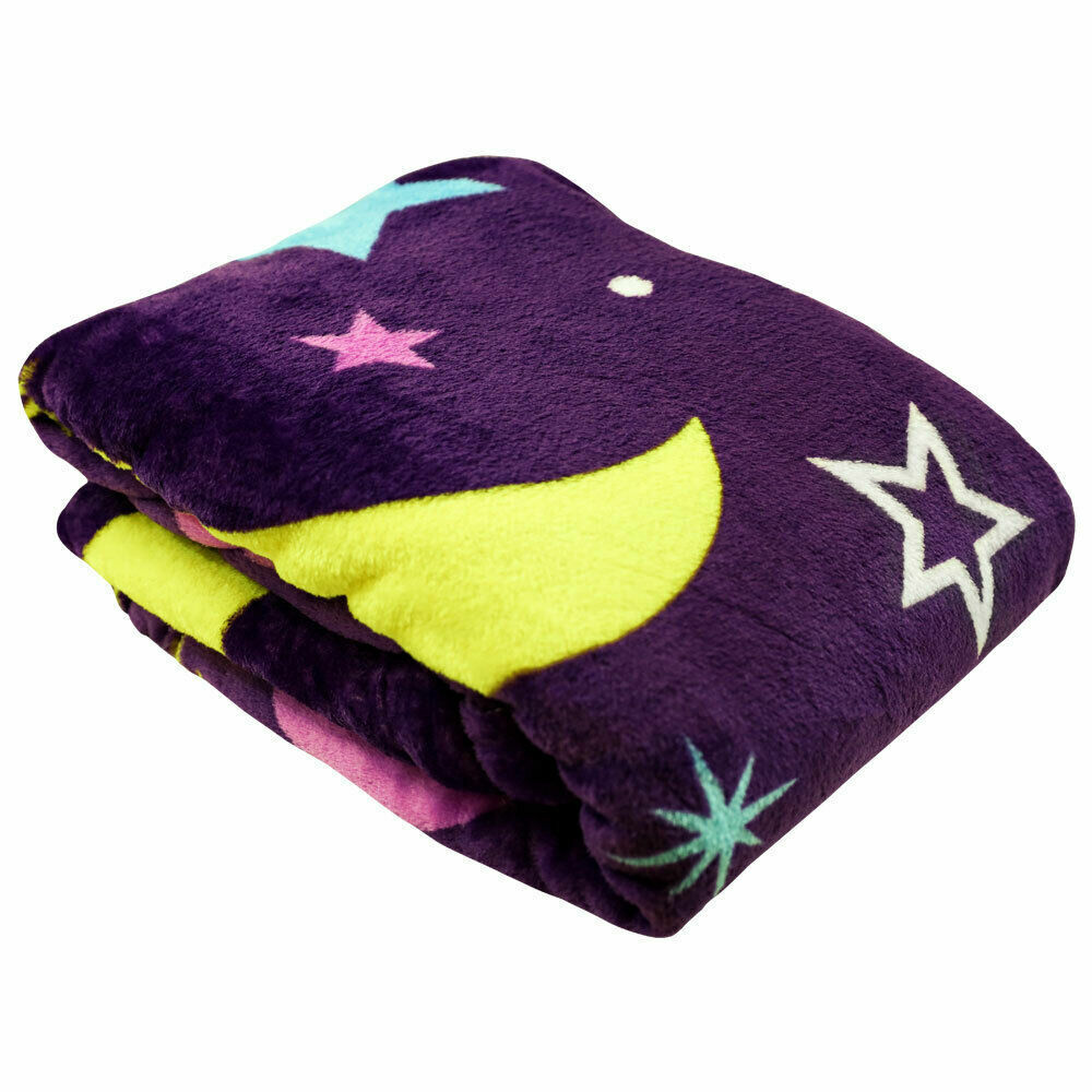 Moon & Stars Plush Blanket 50x60 Cute Kid's Blanket Purple Throw Blanket Space