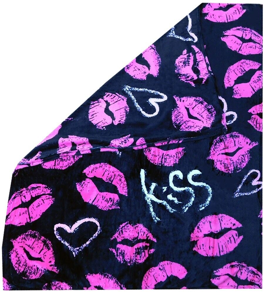 Kiss Kiss Pink & Black 50x60 50"x60" Soft Plush Fleece Blanket Throw