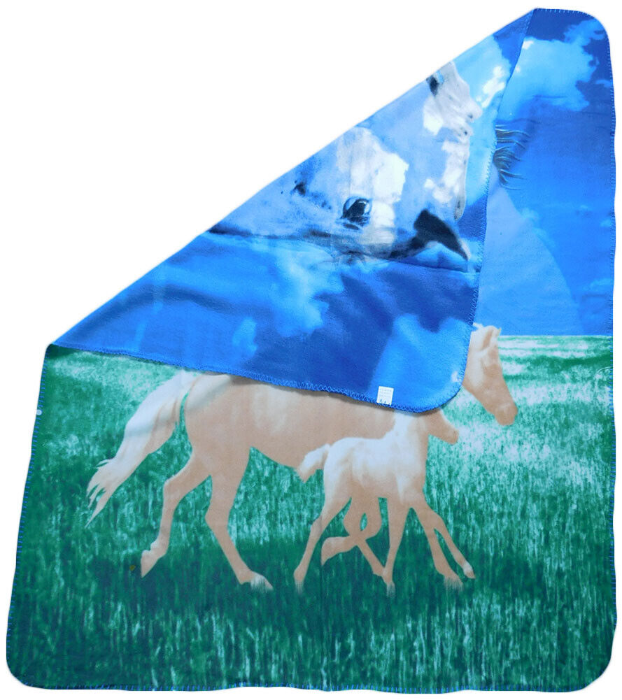 Spirit Horse Looking Down On Two Horses 50x60 Polar Fleece Blanket Throw