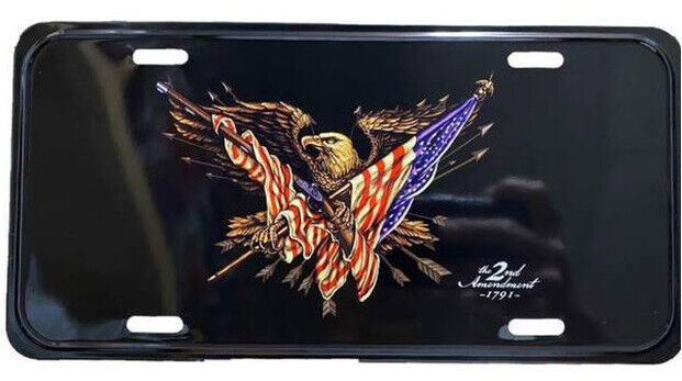 USA SECOND AMENDMENT 1791 EAGLE TRUMP 2024 BLACK Aluminum 6"x12" License Plate