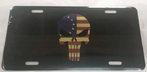 BETSY ROSS Flag Tea Stained Demon Skull Black 6"x12" License Plate