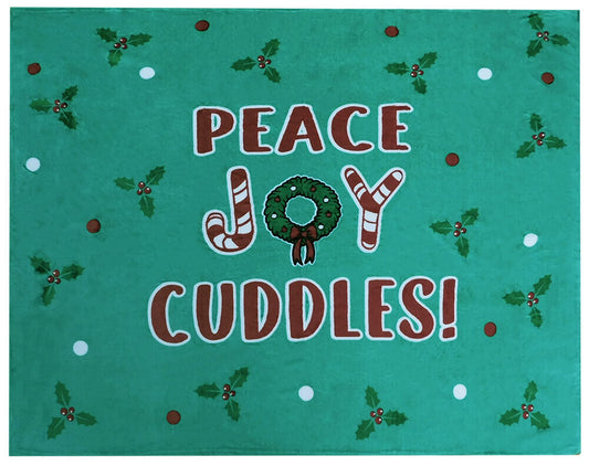 Peace Joy Cuddles! Green Christmas 50x60 50"x60" Soft Plush Fleece Blanket Throw