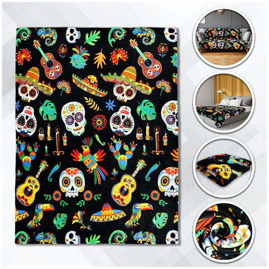 Sugar Skull Fiesta Plush Blanket 50x60in Halloween Dia de Los Muertos Blanket