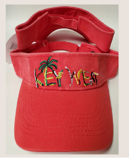 Embroidered Florida Key West RED WASHED Conch Republic PALM TREE Visor