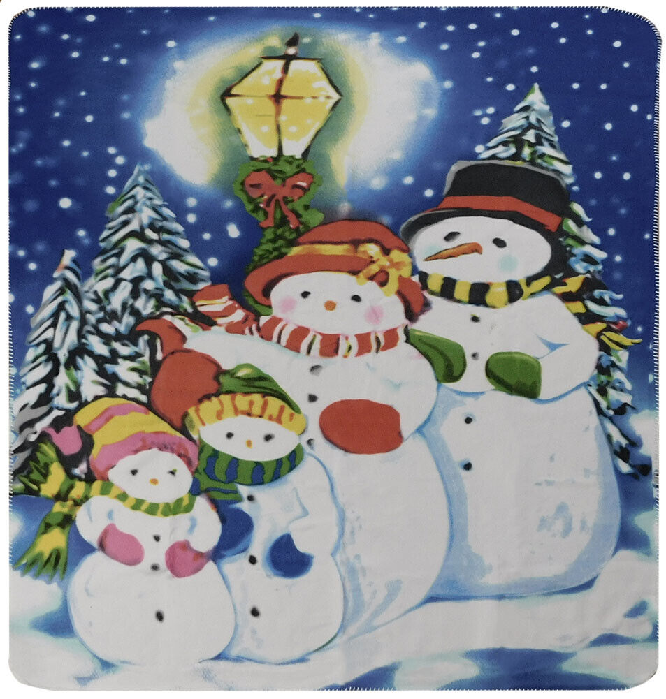 Snowman Snowmen Family Christmas Snowy Night 50x60 Polar Fleece Blanket Throw