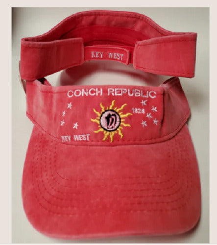 Embroidered RED WASHED Florida Key West Conch Republic Visor