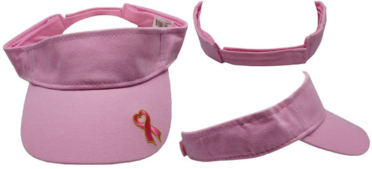 Breast Cancer Awareness Pink Cotton Adjustable Embroidered Visor Cap Hat C986