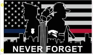 3X5 NEVER FORGET 911 9/11 POLICE FIRE EMS EMT FIRST RESPONDERS FLAG BANNER 100D