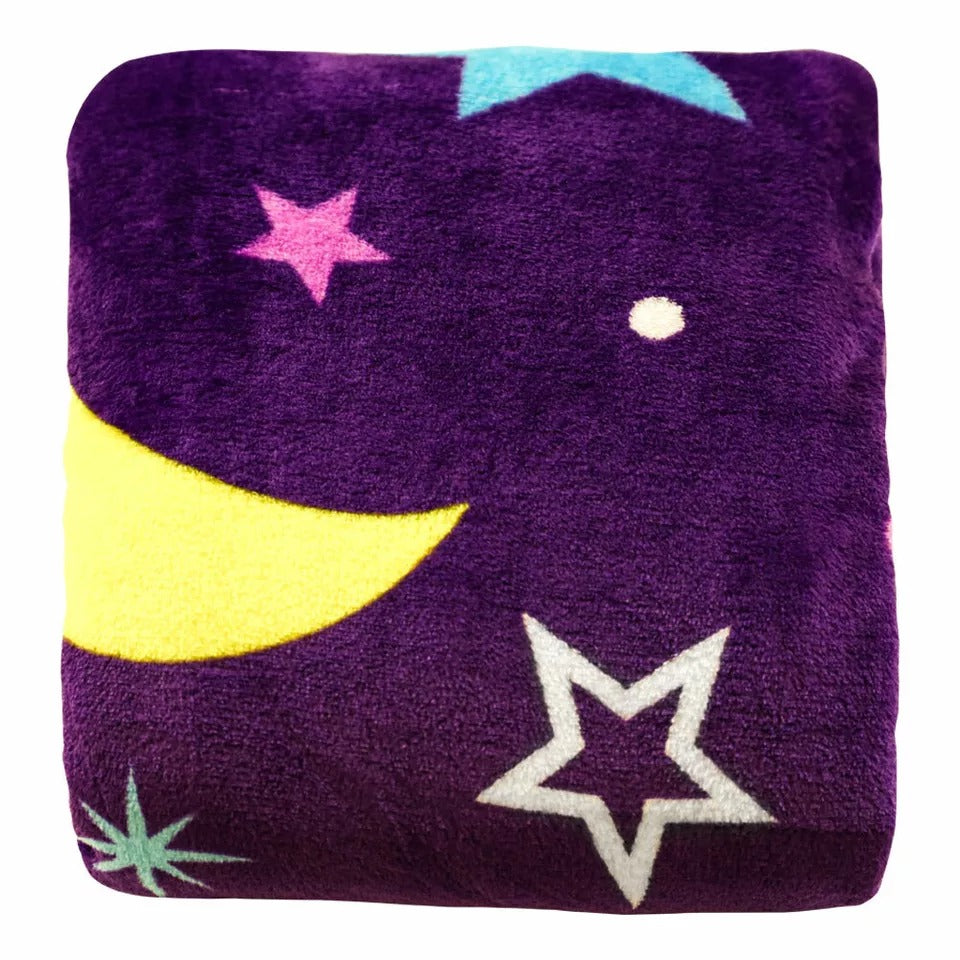 Moon & Stars Plush Blanket 50x60 Cute Kid's Blanket Purple Throw Blanket Space