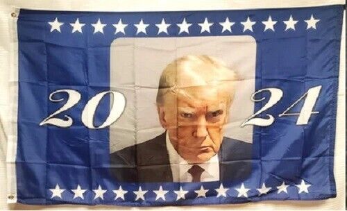 3X5 TRUMP 2024 MUGSHOT BLUE FLAG BANNER 100D W/ GROMMETS