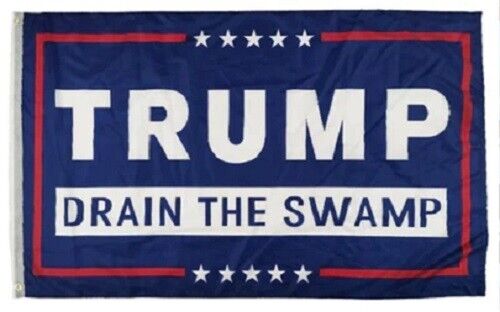 3X5 TRUMP 2024 DRAIN THE SWAMP BLUE FLAG 100D Decor