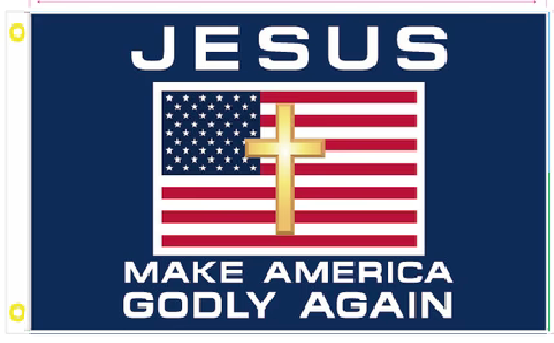 3X5 JESUS 2024 MAKE AMERICA GODLY AGAIN MAGA JESUS CHRIST CROSS FLAG BANNER 100D