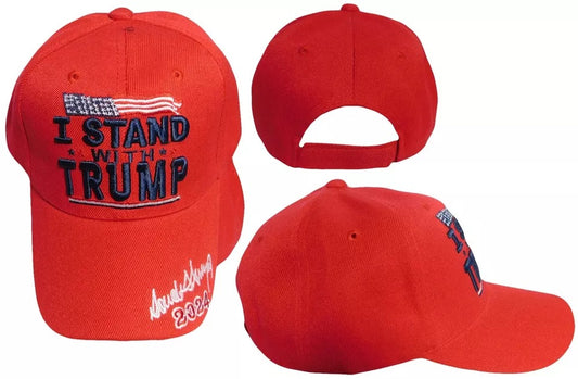 I Stand With Trump Signature 2024 Red Adjustable Embroidered Cap Hat