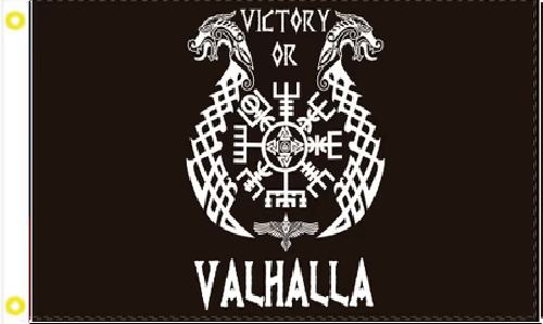 3X5 VICTORY OR VALHALLA (DEATH) VIKING COMPASS SYMBOL FLAG 100D