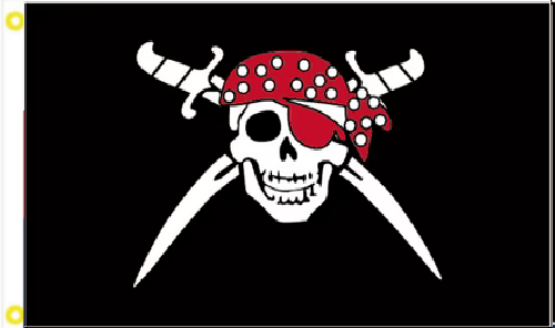 3X5 CALICO PIRATE CROSSED SWORDS RED PATCH BLACK FLAG BANNER 100D