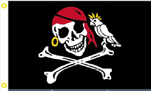 3X5 JOLLY ROGER PIRATE W/ PARROT BANDANA FLAG BANNER 100D W/ GROMMETS