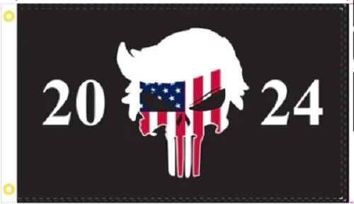 3X5 TRUMP 2024 USA DEMON SKULL TACTICAL BLACK FLAG BANNER R1 Decor