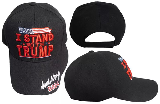 I Stand With Trump Signature 2024 Black Adjustable Embroidered Cap Hat