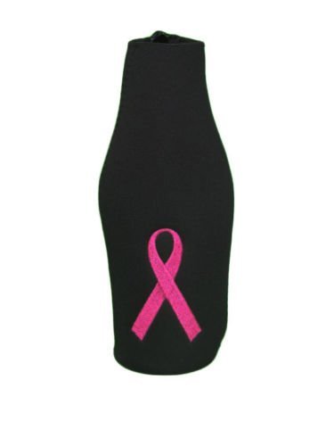 Pink Ribbon Breast Cancer Awareness Black Bottle Insulator