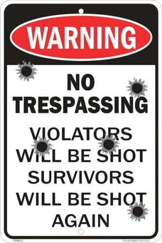 Warning No Trespassing Violaters Will be Shot 8"x12" Metal Wall De