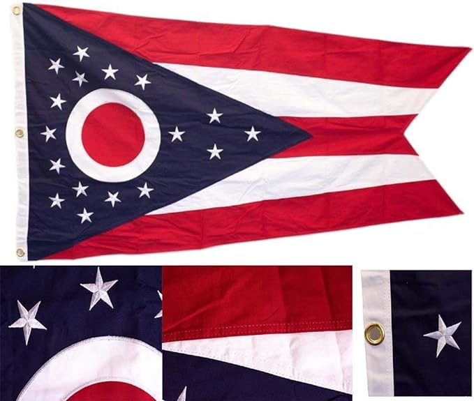 100% Cotton 3X5 Embroidered Sewn State of Ohio 3'x5' Flag Grommets